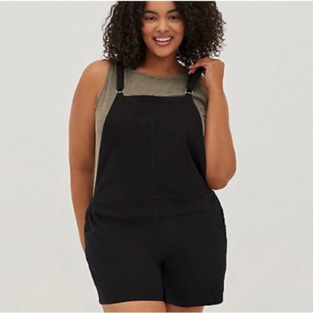 Torrid Black Stretch Linen Shortall Overalls